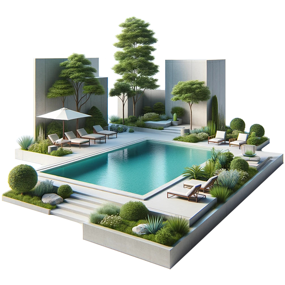 Render di una piscina con accessori - Esa Italy Piscine