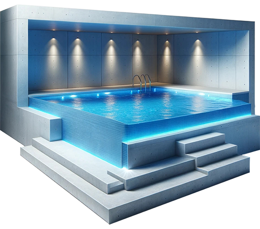 Render di una piscina con illuminazione - Esa Italy Piscine